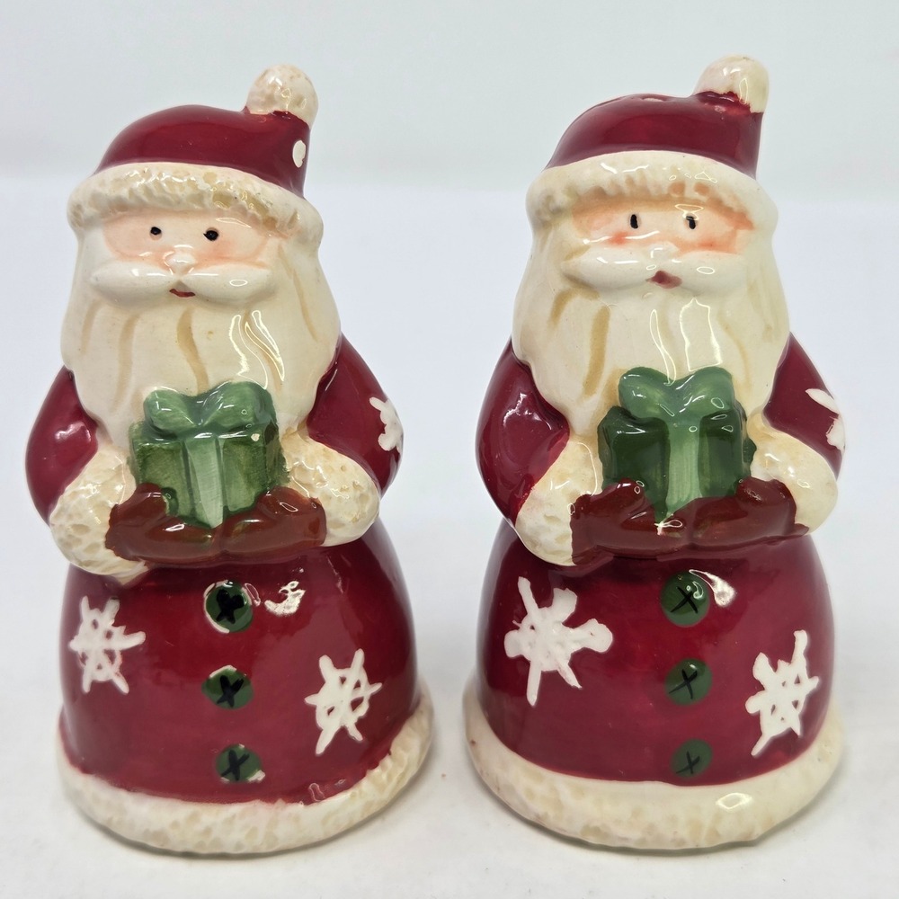 Vintage Style Santa Claus Ceramic Salt and Pepper Shaker Set Red Snowflake 3.25"